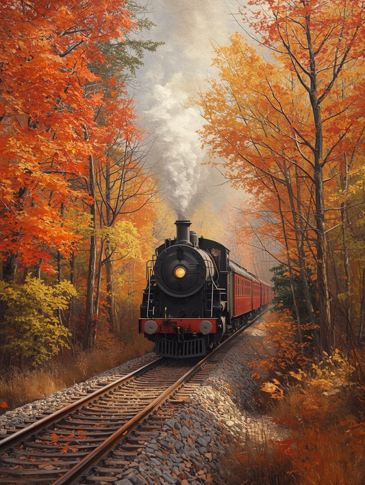 Paint by Number Vintage Locomotive in Autumn Colors – Fall Foliage Acrylic Paint by Number Kit