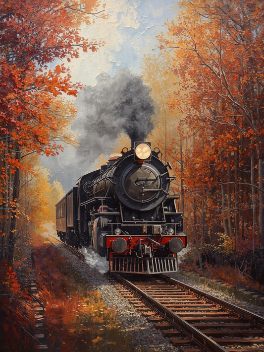 Paint by Number Cozy Fall Train Journey – Autumn Landscape Paint by Number Canvas Kit