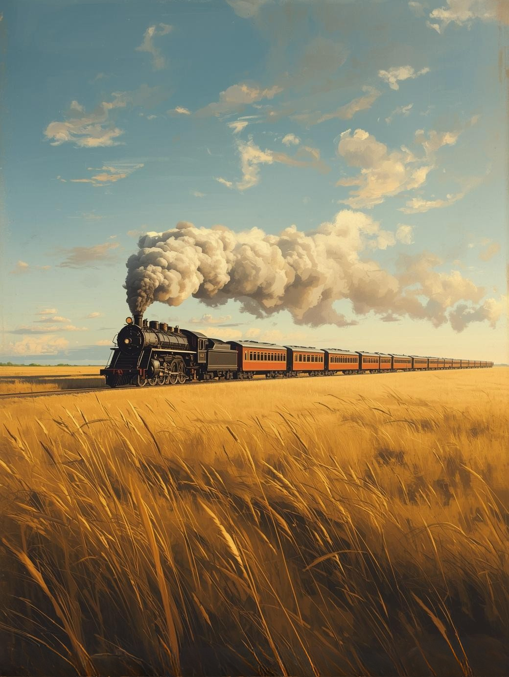 Paint by Number Vintage Locomotive Beneath Amber Waves of Grain – Rustic Farm Canvas DIY Kit for Adults