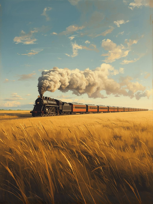 Paint by Number Vintage Locomotive Beneath Amber Waves of Grain – Rustic Farm Canvas DIY Kit for Adults