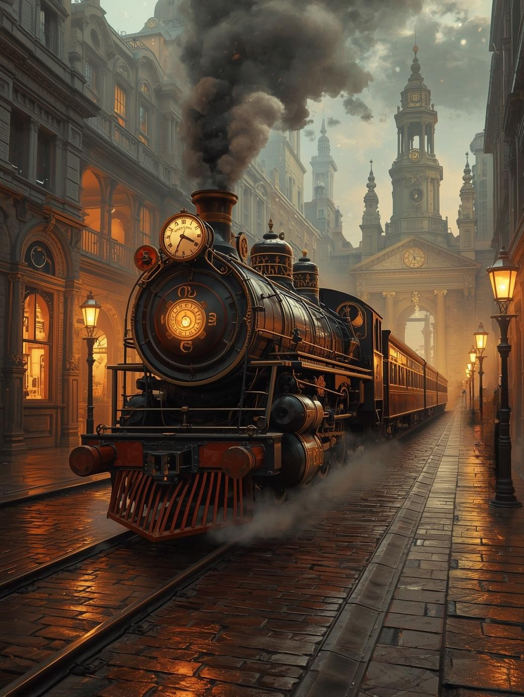 Paint by Number Legendary Steam Engine in a Romantic Victorian City Scene – Elegant Scene Acrylic Paint by Number Kit
