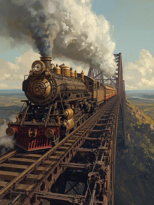 Paint by Number Majestic Steam Engine on a Historic Railway Bridge – Timeless Railway Acrylic Paint by Number Kit