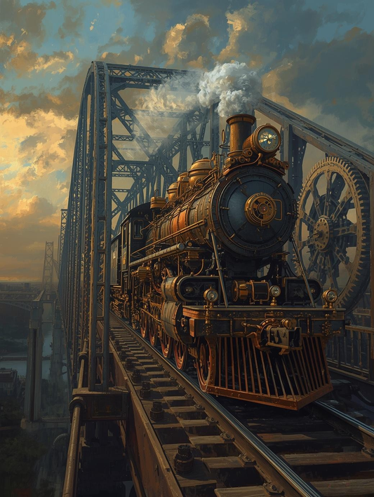 Paint by Number Classic Steam Train Crossing a Dramatic Canyon Bridge – Epic Landscape Paint by Number Canvas Kit