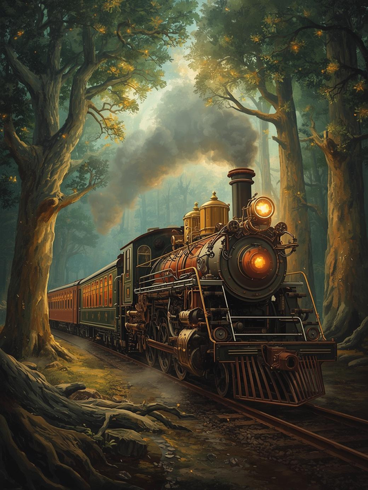 Paint by Number Old-Fashioned Train Through Forest Trails – Woodland Journey DIY Paint Kit for Adults