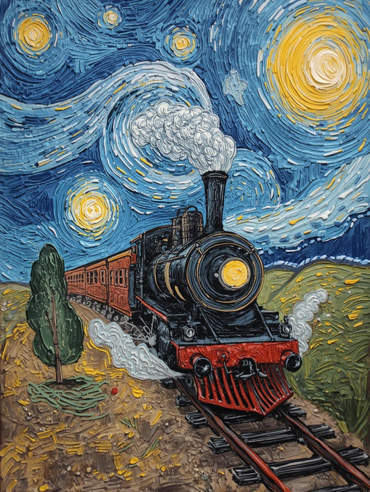 Paint by Number Locomotive Through Colorful Fields – Artistic Railway Canvas DIY Kit for Adult