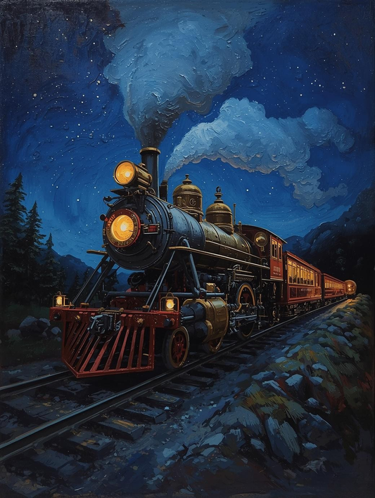 Paint by Number Steam Train Gliding Through the Night – Peaceful Evening Acrylic Paint by Number Kit