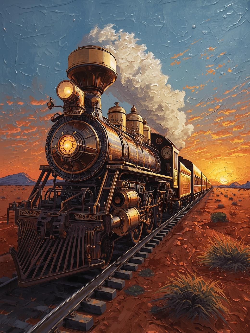 Paint by Number Majestic Desert Sunset Locomotive – Golden Hour Railway DIY Paint Kit for Adults
