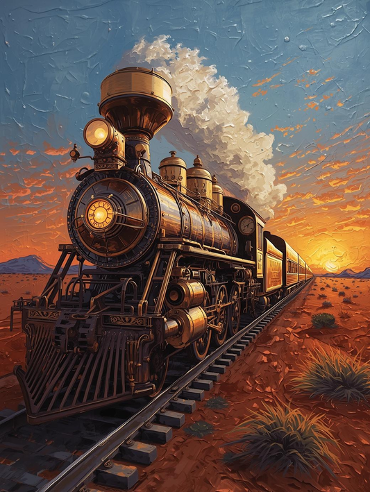 Paint by Number Majestic Desert Sunset Locomotive – Golden Hour Railway DIY Paint Kit for Adults