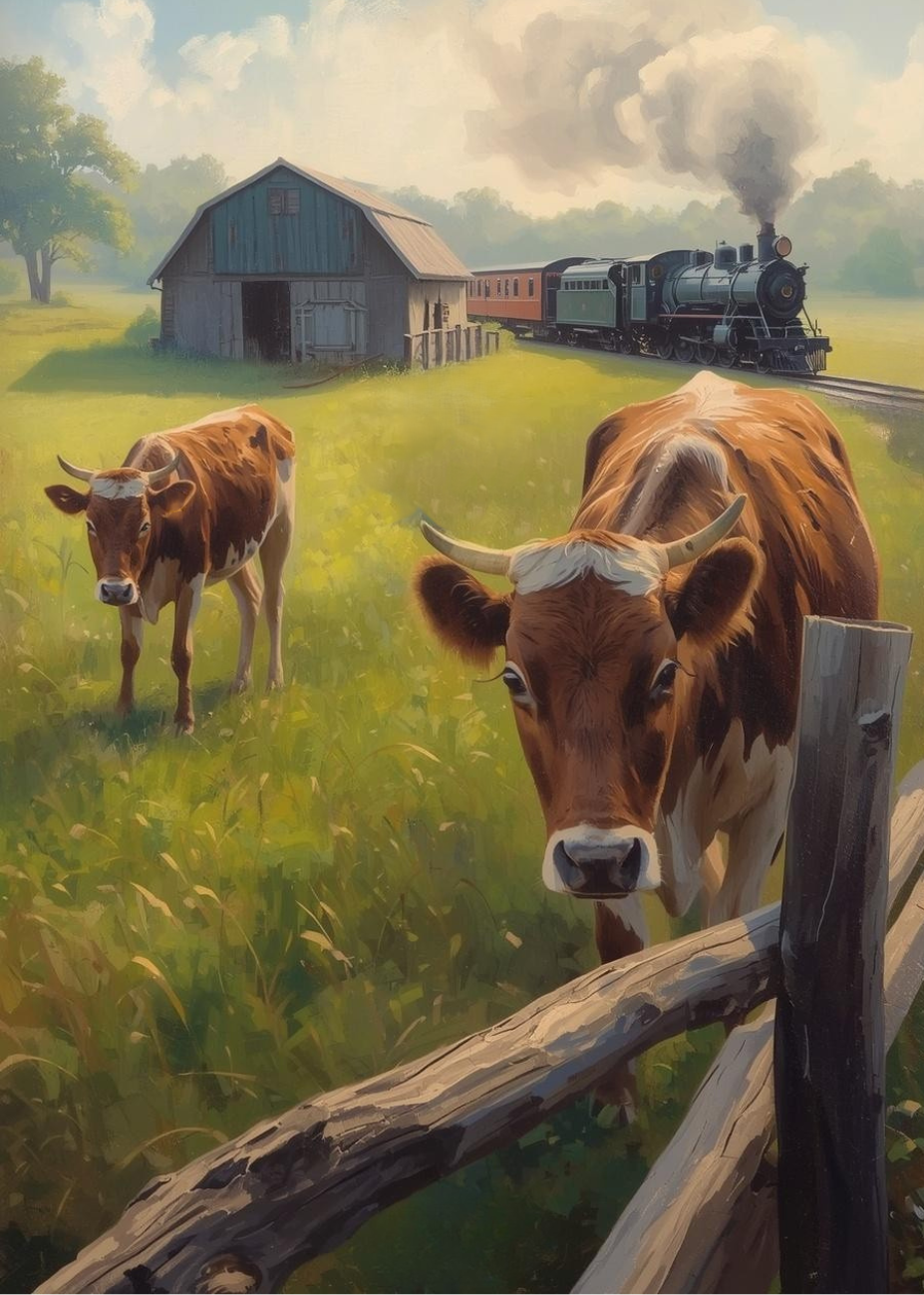 Paint by Number Timeless Locomotive Passing Barns – Classic Farm Scene Paint by Number Canvas Kit