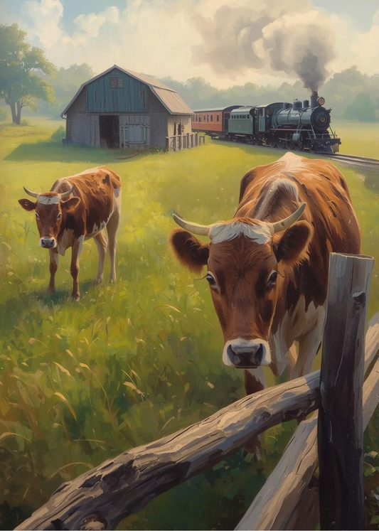 Paint by Number Timeless Locomotive Passing Barns – Classic Farm Scene Paint by Number Canvas Kit
