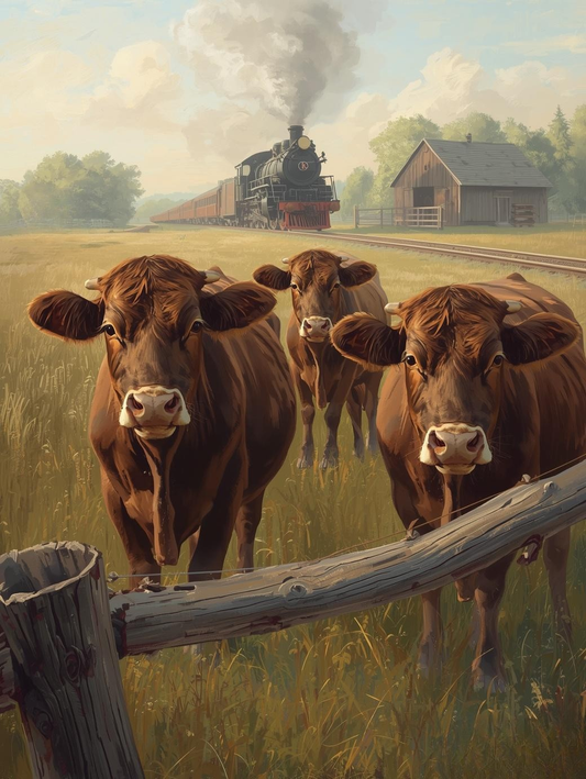 Paint by Number Steam Engine Passing Farmhouse – Peaceful Rural Canvas DIY Kit for Adults