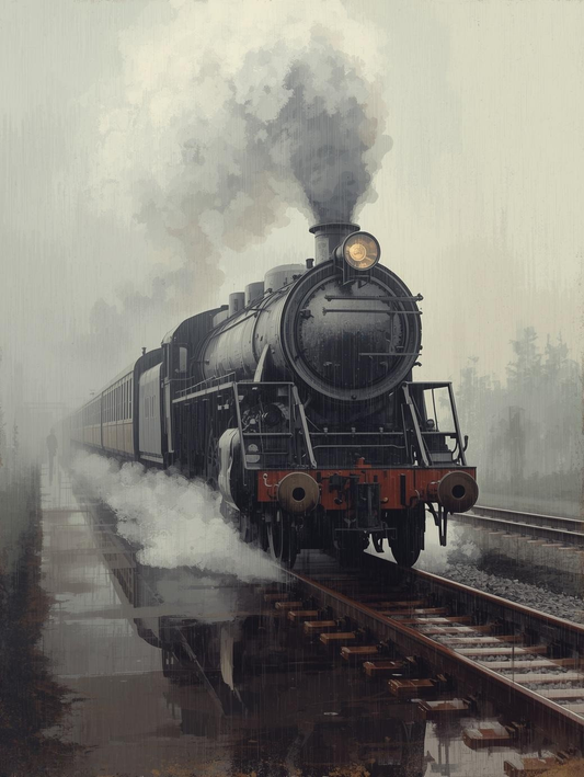 Paint by Number Steam Train in Misty Morning – Atmospheric Railway DIY Paint Kit for Adults