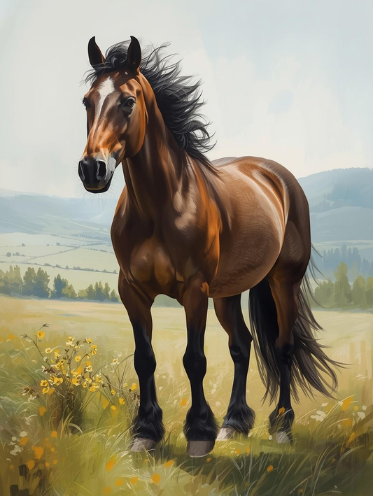 Paint By Number Brown Horse Portrait in Farm Setting – Canvas Paint by Number Kit