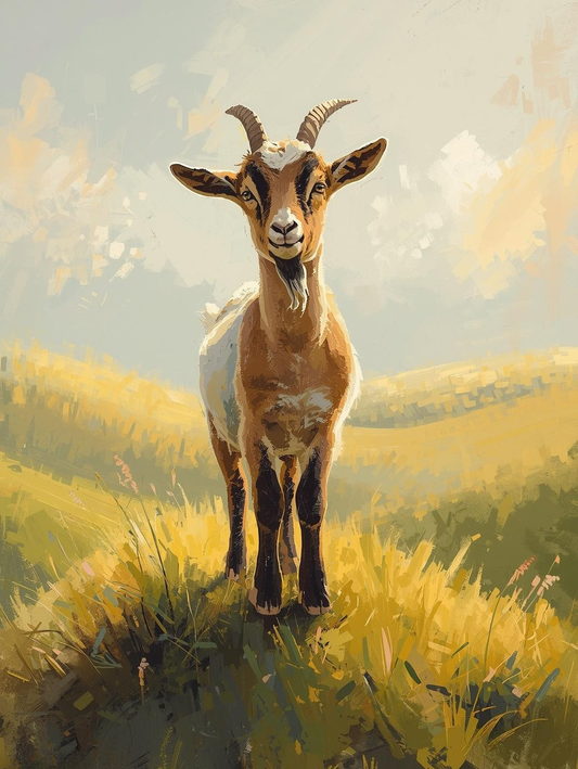 Paint By Number Cute Goat Standing on Grass Hill Pasture – Cozy Paint by Number Kit for Adults