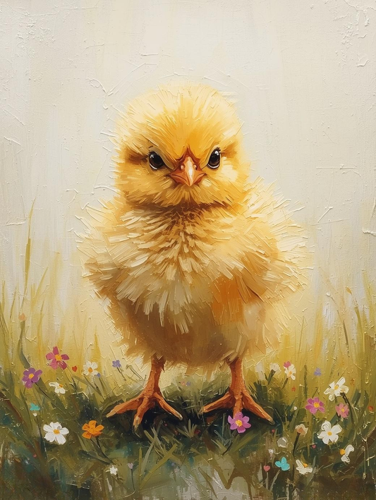Paint By Number Cute Baby Chick in Rustic Farm Setting – DIY Canvas Paint by Number Kit