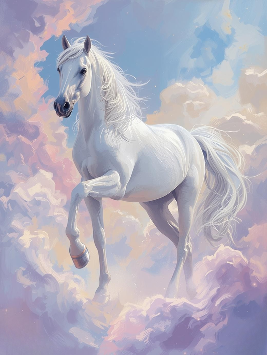Paint By Number Magical White Horse in Enchanted Landscape – Canvas Paint by Number Kit