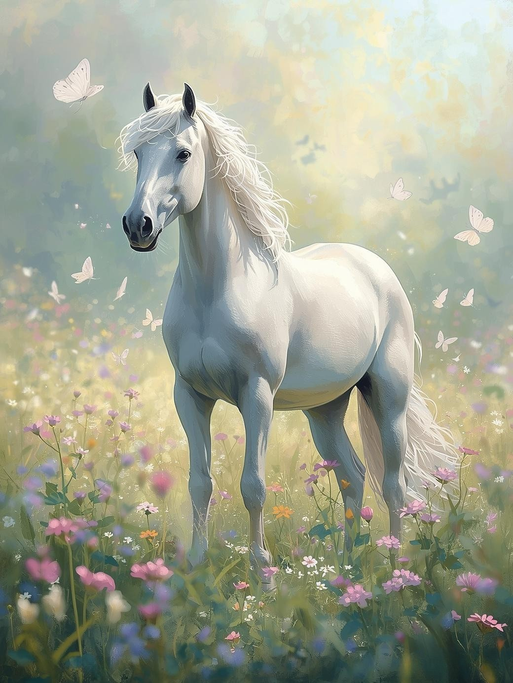 Paint By Number Enchanted White Horse in Magical Scene – DIY Paint by Number Kit
