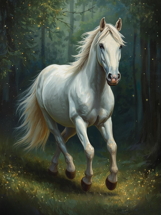 Paint By Number White Horse in Serene Woodland Scene – Canvas Paint by Number Kit