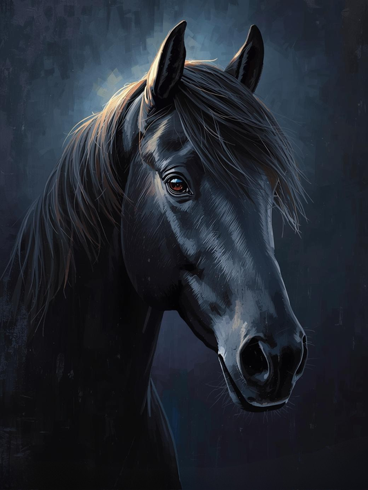 Paint By Number Majestic Black Stallion Portrait – Canvas Paint by Number Kit