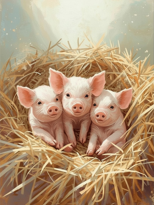 Paint By Number Sweet Baby Piglets in Cozy Farm Scene – Canvas Paint by Number Kit