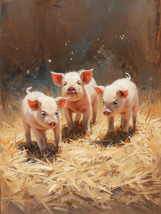 Paint By Number Baby Piglets Playing in Farmyard – Rustic Paint by Number Kit for Adults