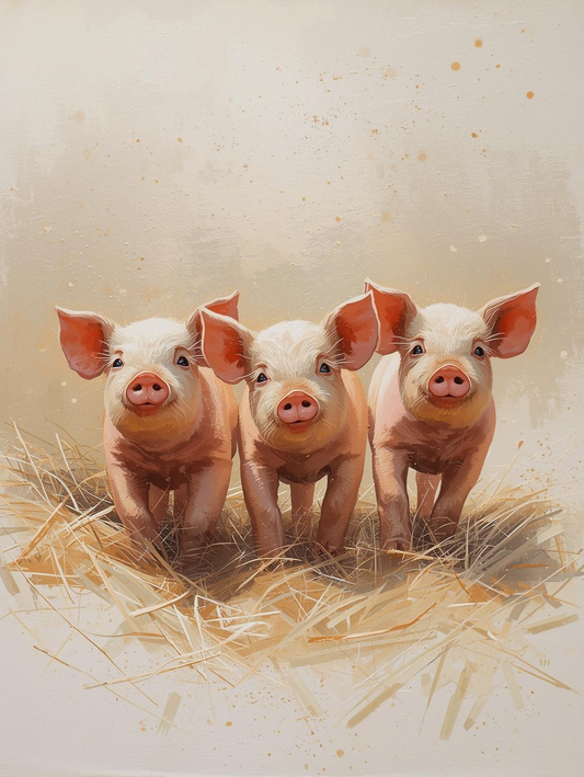 Paint By Number Cute Piglets Together in Barnyard – Canvas Paint by Number Kit