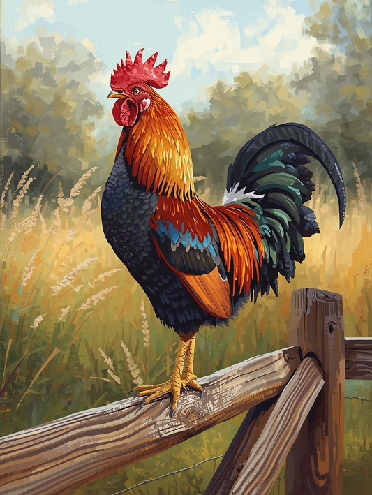 Paint By Number Majestic Rooster in Golden Sunlight – Rustic Paint by Number Kit for Adults