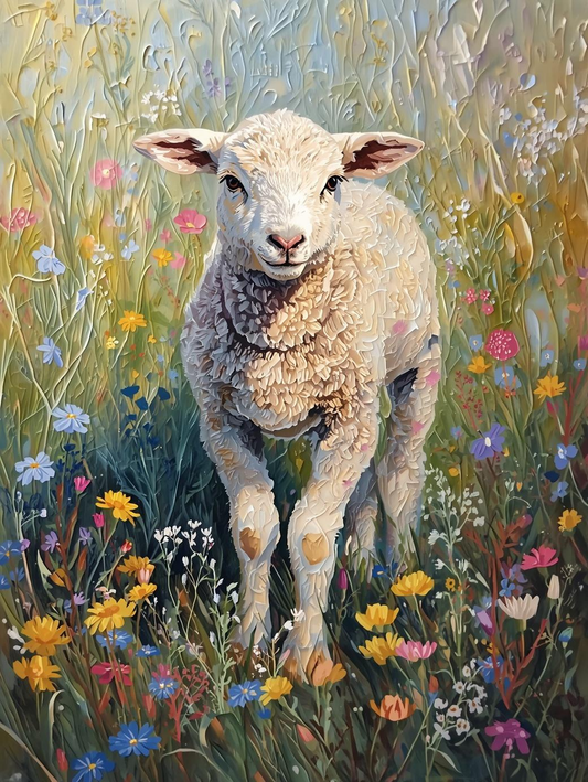 Paint By Number Sweet Lamb Standing in Meadow – DIY Paint by Number Kit