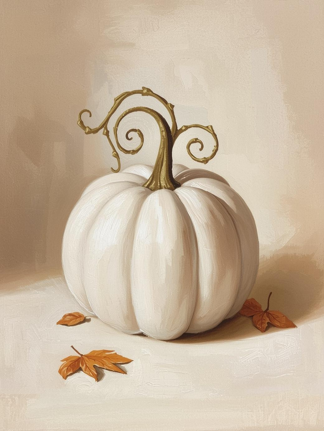 Paint by Number Elegant White Pumpkin with Green Leaves – Farmhouse Canvas Paint by Number Kit