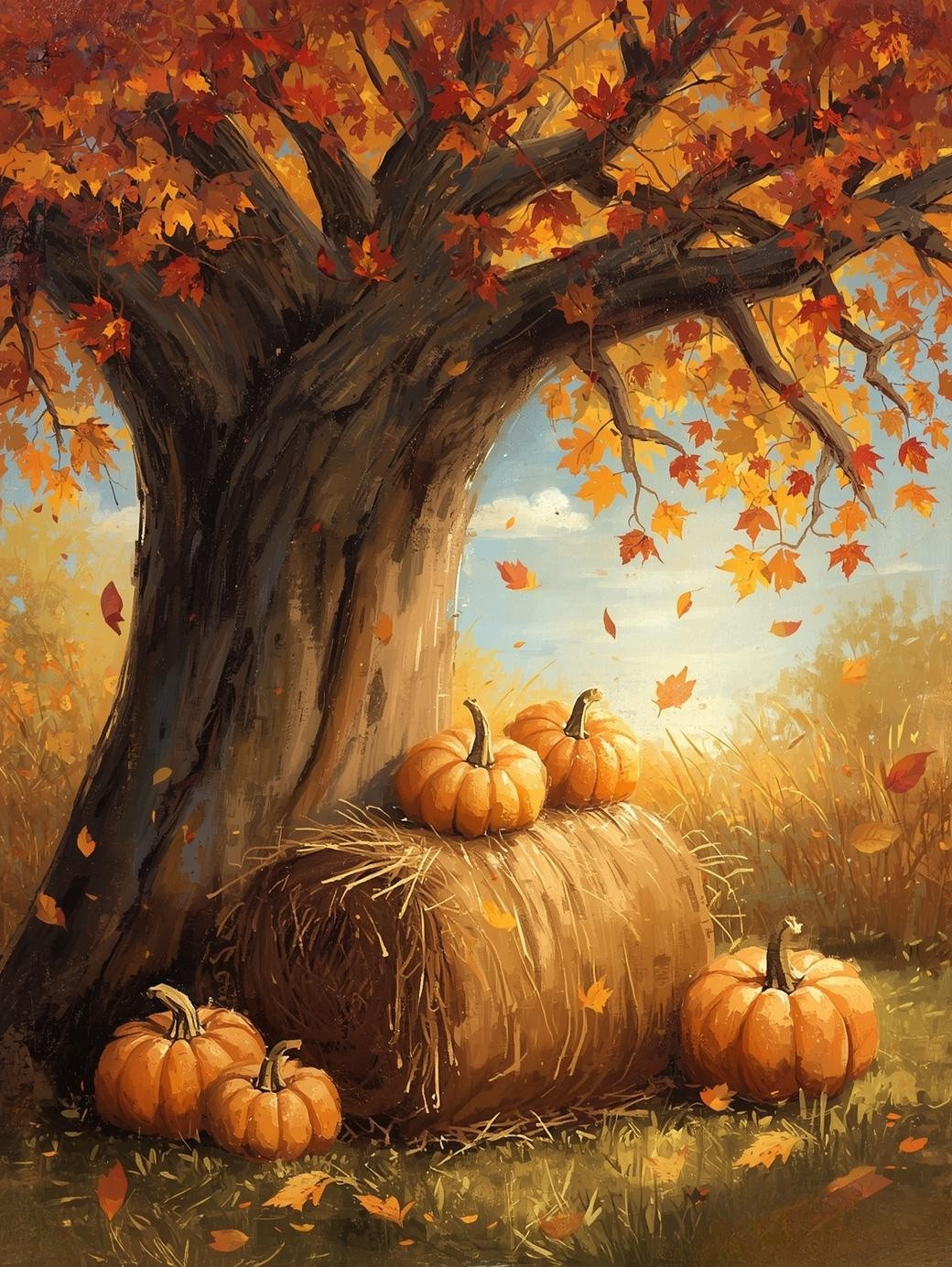 Paint by Number Golden Autumn Landscape Scene – Warm Canvas Paint by Number Kit