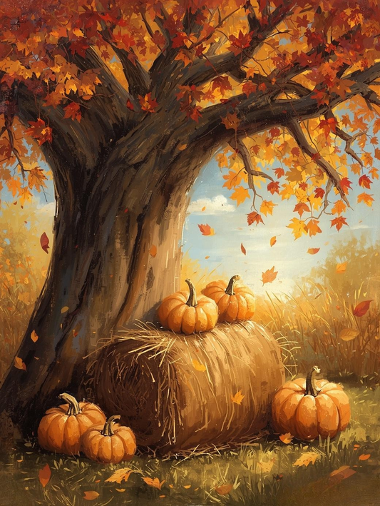 Paint by Number Golden Autumn Landscape Scene – Warm Canvas Paint by Number Kit