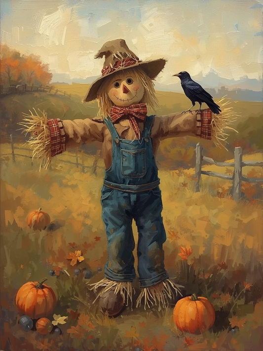 Paint by Number Cute Scarecrow in Pumpkin Patch – Cozy Paint by Number Kit for Adults