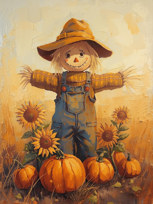 Paint by Number Fall Scarecrow with Pumpkins – Canvas Paint by Number Kit