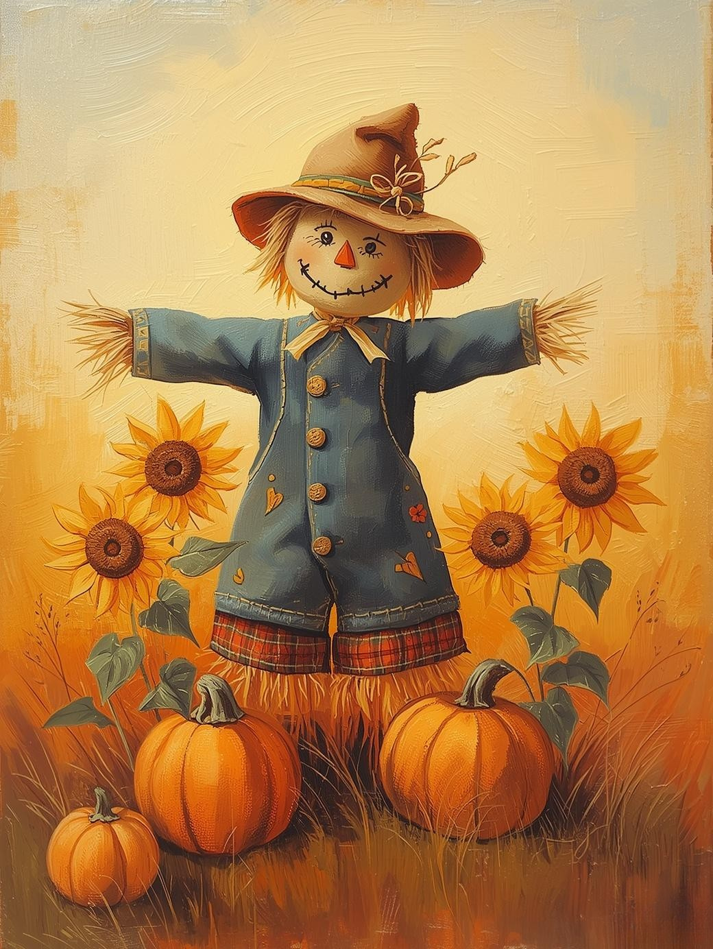 Paint by Number Storybook Scarecrow with Pumpkins – Warm Canvas Paint by Number Kit