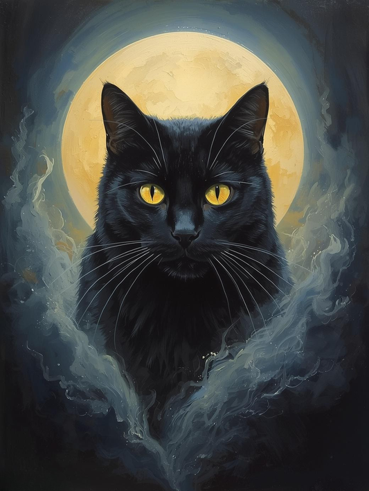 Paint by Number Black Cat with Glowing Eyes in Fog – DIY Paint by Number Kit for Adults