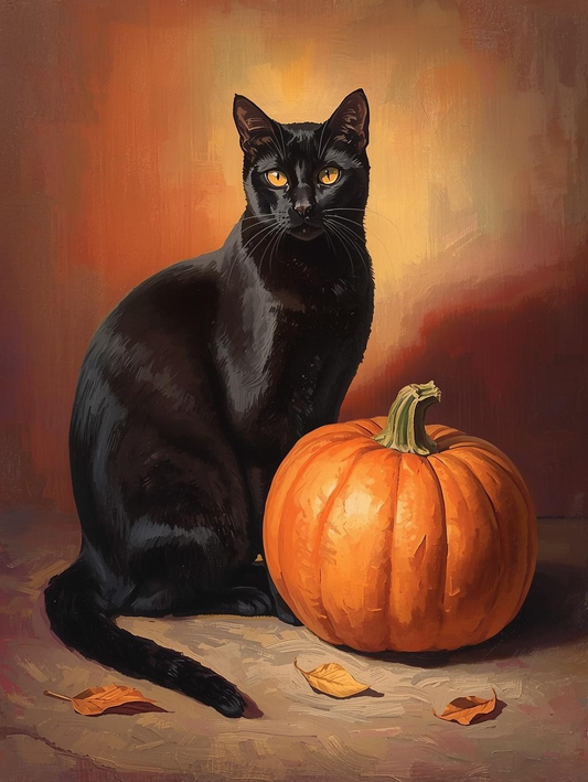 Paint by Number Black Cat with Pumpkins – Cozy Halloween Paint by Number Kit for Adults