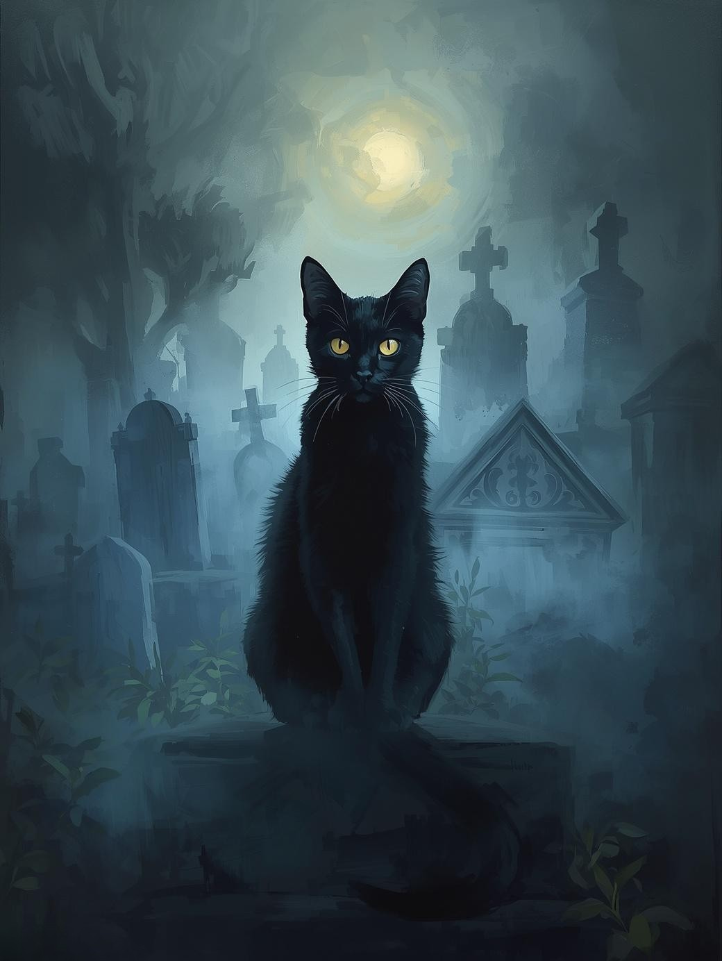 Paint by Number Midnight Black Cat Under Moon – Halloween Paint by Number Kit for Adults