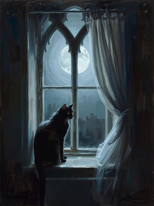 Paint by Number Black Cat and Full Moon Sky – Canvas Paint by Number Kit