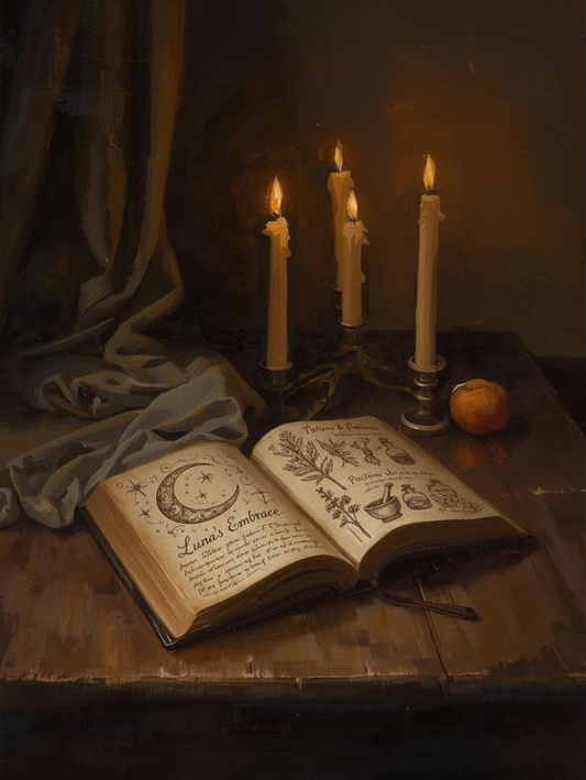 Paint by Number Magical Spell Book in Candlelight – Enchanted Canvas Paint by Number Kit