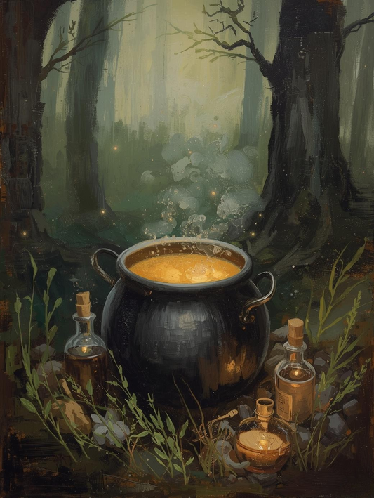 Paint by Number Forest Cauldron Brewing Potion – Halloween DIY Paint by Number Kit for Adults
