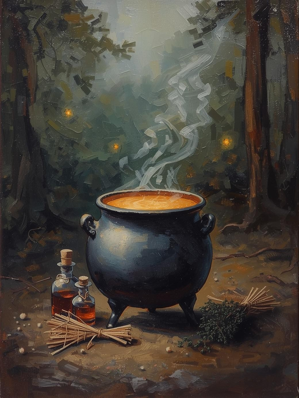 Paint by Number Glowing Cauldron with Potion Bottles – Enchanted Canvas Paint by Number Kit