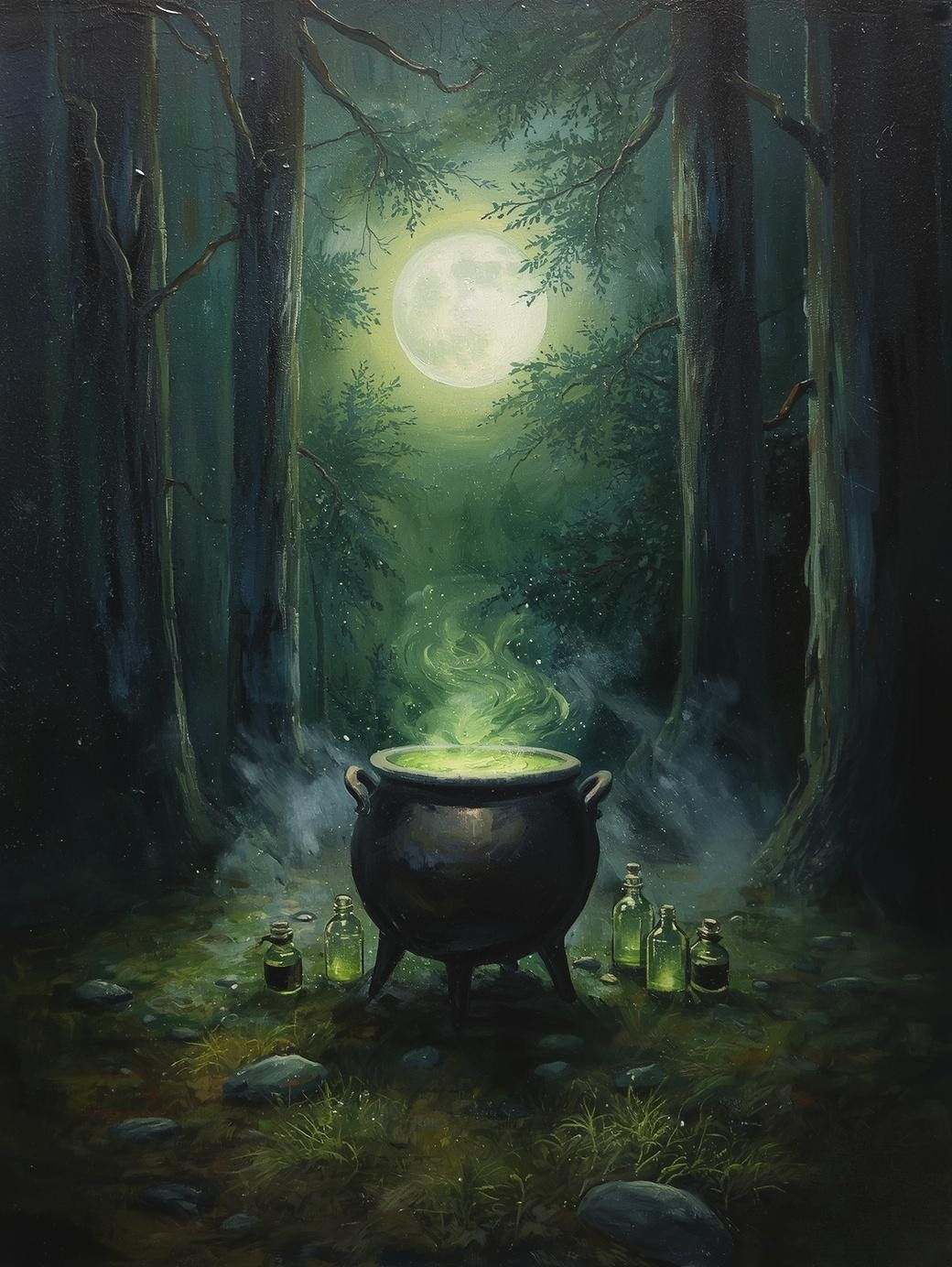 Paint by Number Witch Cauldron in Forest – Magical Paint by Number Kit for Adults