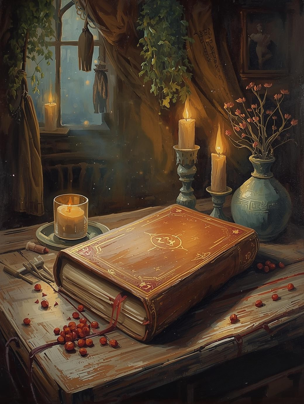 Paint by Number Enchanted Spell Book Room – Cozy DIY Paint by Number Kit for Adults