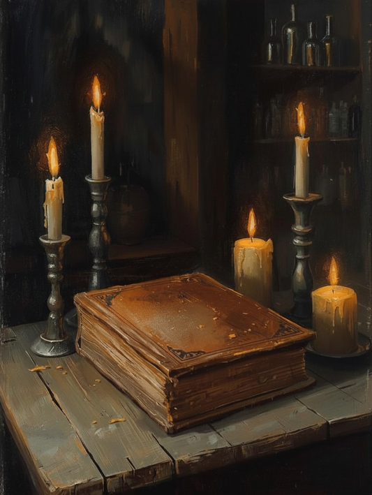 Paint by Number Old Witch Spell Book with Candles – Cozy Canvas Paint by Number Kit