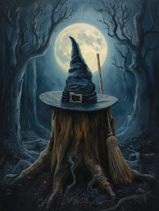 Paint by Number Spooky Witch Hat in Dark Woods – Halloween DIY Paint by Number Kit