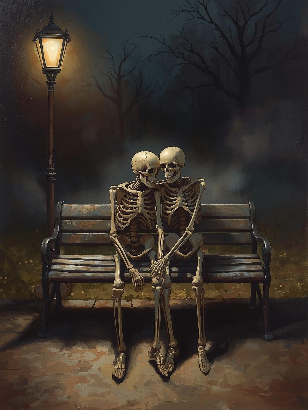Paint by Number Sweet Skeleton Couple Scene – DIY Paint by Number Kit for Adults