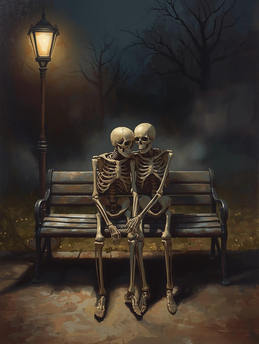 Paint by Number Sweet Skeleton Couple Scene – DIY Paint by Number Kit for Adults