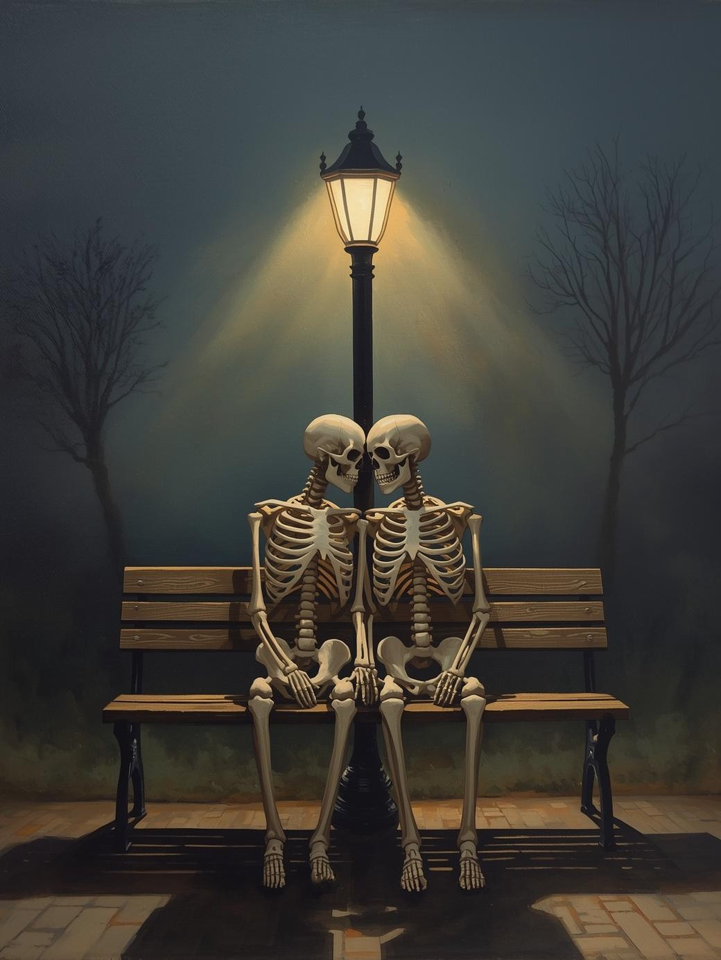 Paint by Number Skeleton Couple on Bench – Romantic Paint by Number Kit for Adults