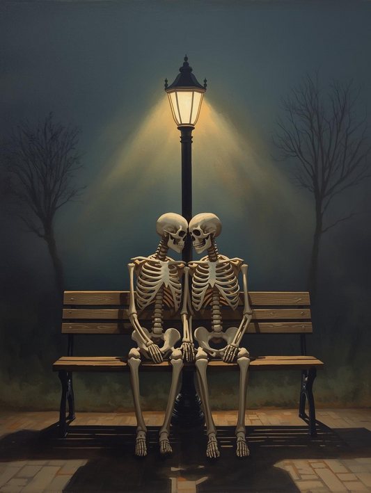 Paint by Number Skeleton Couple on Bench – Romantic Paint by Number Kit for Adults