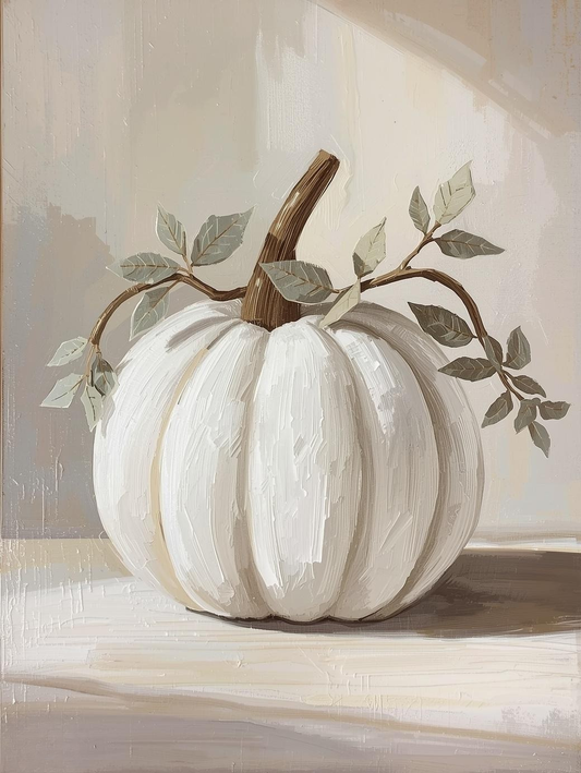 Paint by Number Rustic White Pumpkin Vine Scene – Cozy DIY Paint by Number Kit for Adults